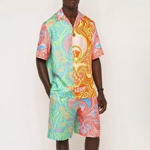 VERSACE RUNWAY Men's POP MUSIC MEDUSA LOGO Collared Camp SHIRT